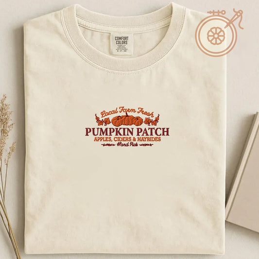 Local Farm Fresh Pumkin Patch Embroidered T-shirt, Autum Vibes Cozy Season Tee