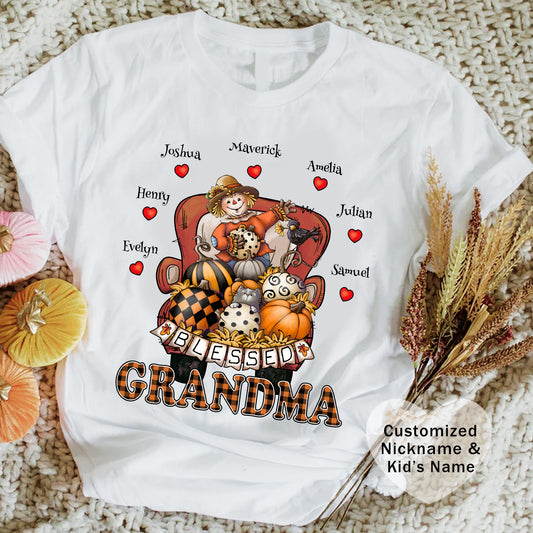 Blessed Mommy & Grandma Customized Kid's Names T-Shirt, Cozy Family Tee, Perfect Gift for Moms, Fall Apparel, Cute Family Outfit, Seasonal Fashion
