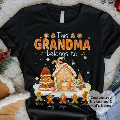 This Grandma Belongs To Gingerbread House T-Shirt — Personalized Grandma Christmas Tee
