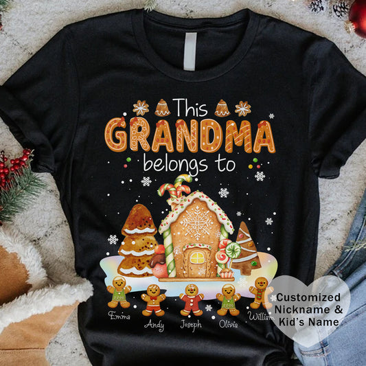 This Grandma Belongs To Gingerbread House T-Shirt — Personalized Grandma Christmas Tee