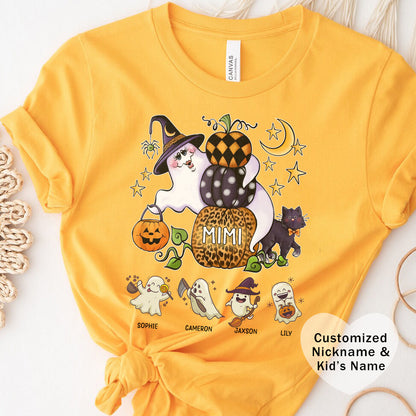 Mimi Boo Halloween Theme Custom Kid's Name Tee, Spooky Ghosts Shirt, Personalised Grandma Shirt