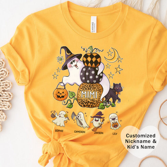 Mimi Boo Halloween Theme Custom Kid's Name Tee, Spooky Ghosts Shirt, Personalised Grandma Shirt