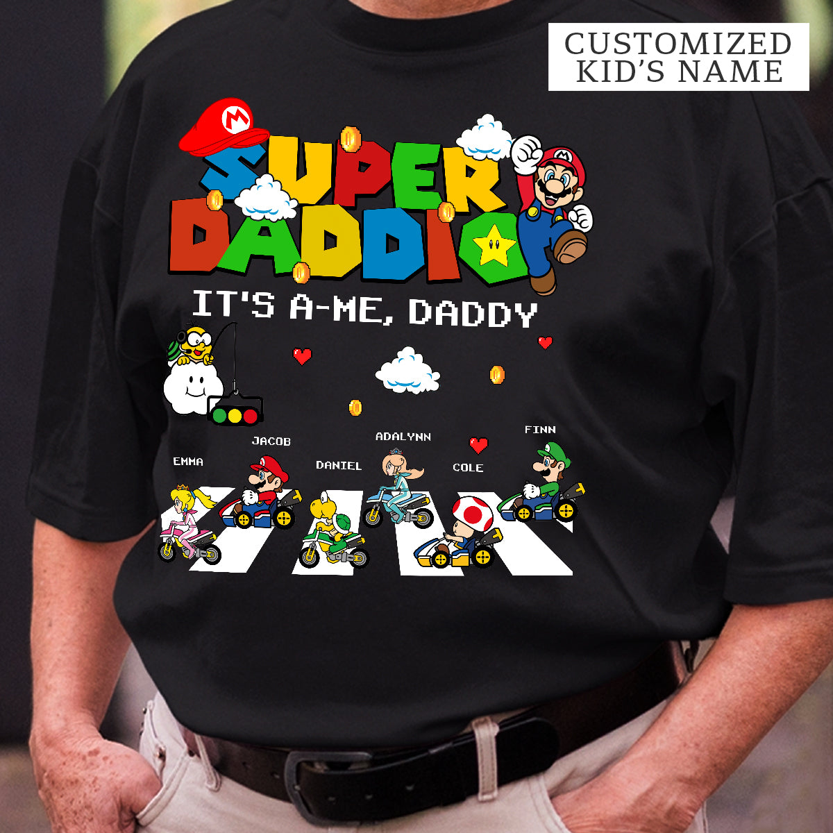 Super Daddio Personalised Kid's Name T-shirt - Fun Father's Day Gift, Gamer Dad Apparel, Video Game Lover Tee, Casual Everyday Wear