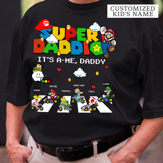 Super Daddio Personalised Kid's Name T-shirt - Fun Father's Day Gift, Gamer Dad Apparel, Video Game Lover Tee, Casual Everyday Wear