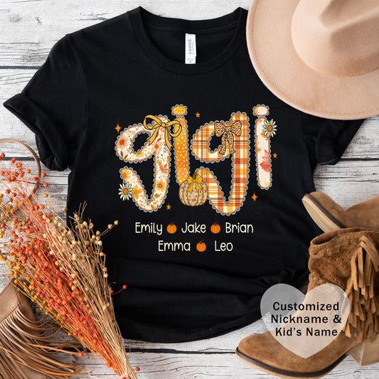 Personalized Mommy Grandma Gigi Thanks Giving T-shirt, Family Gathering Gift, Fall Fashion Top, Custom Name T-Shirt, Gigi Definition Shirt