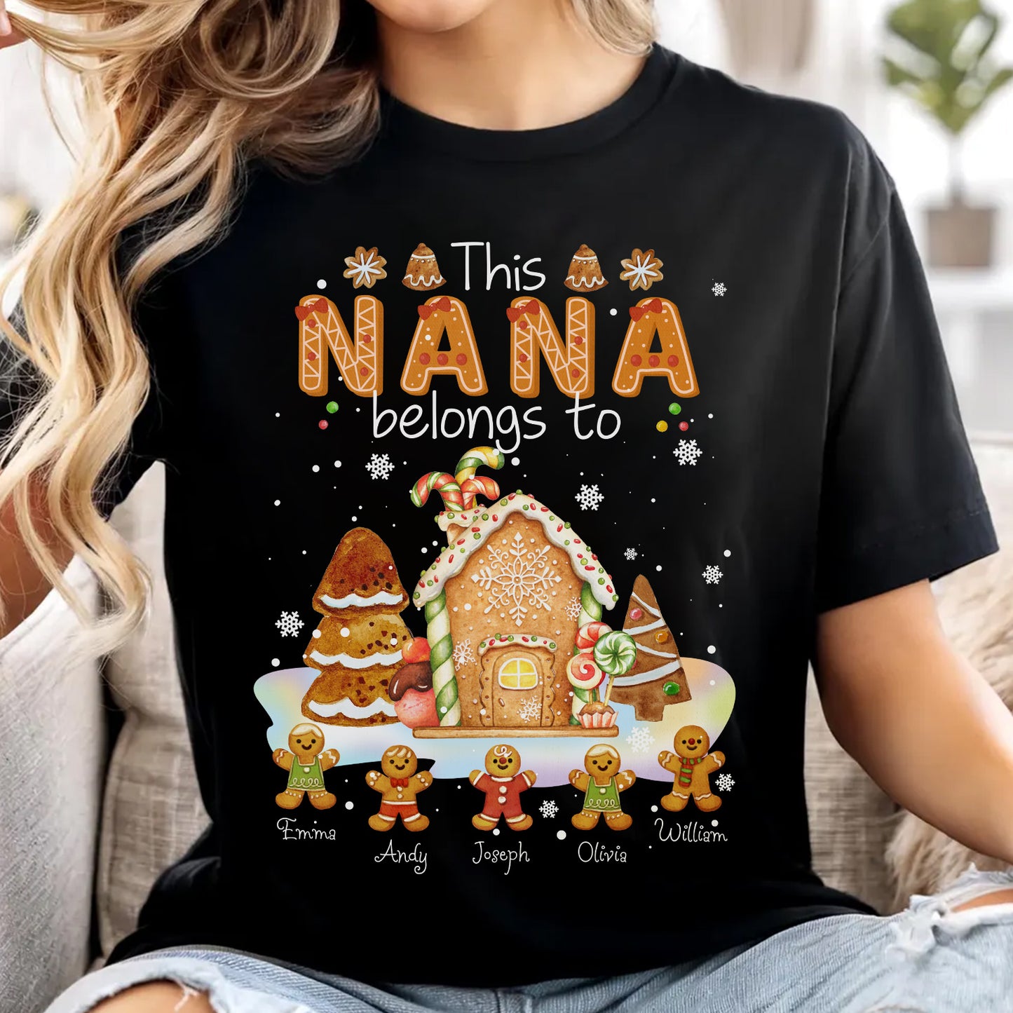This Grandma Belongs To Gingerbread House T-Shirt — Personalized Grandma Christmas Tee