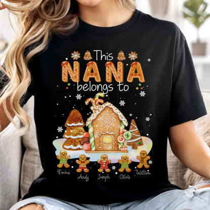 This Grandma Belongs To Gingerbread House T-Shirt — Personalized Grandma Christmas Tee