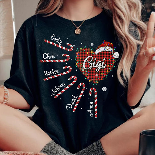 Nana Candy Cane Heart Christmas Tee – Personalized Grandma Holiday Shirt