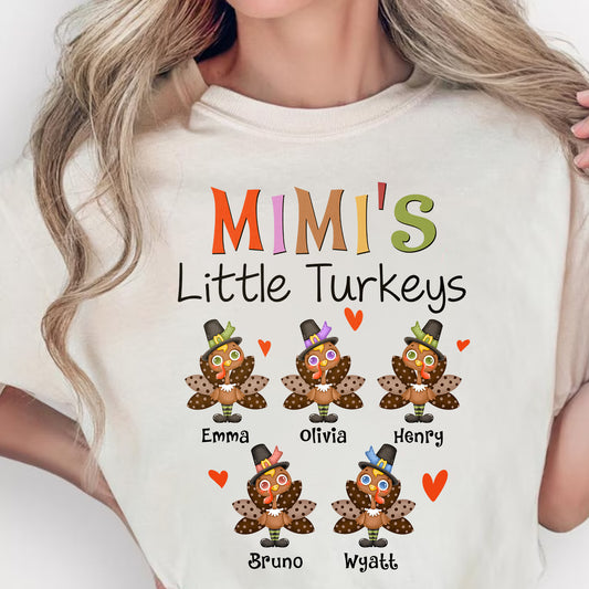 Grandma's Little Turkeys Custom Tee - Family Thanksgiving Shirt, Cute Holiday Apparel, Personalized Gift for Mom & Grandma
