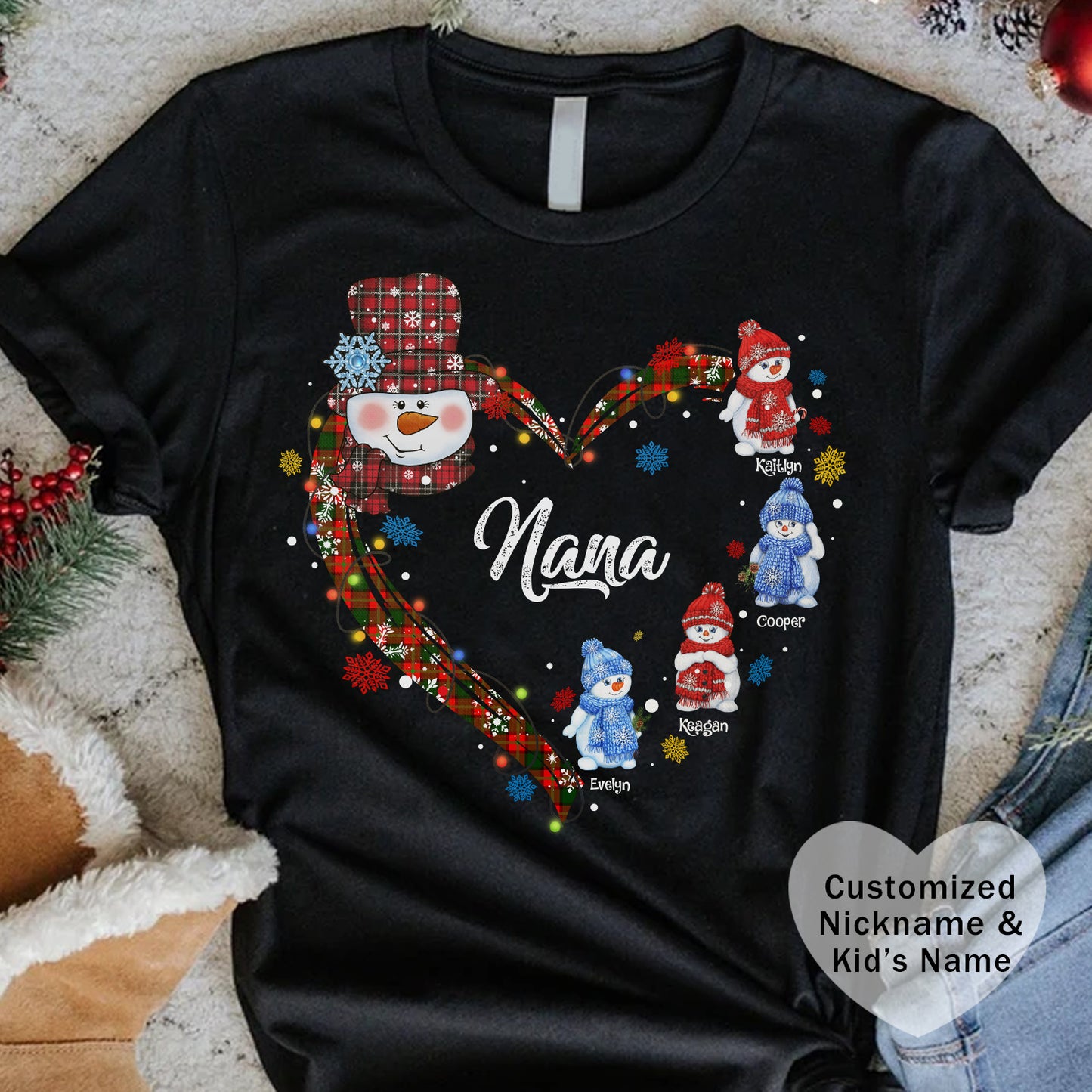 Custom Christmas Heart T-Shirt for Mom & Grandma