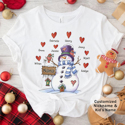 Festive Snowman Love Tee for Winter Celebrations, Gift for Mom & Grandma