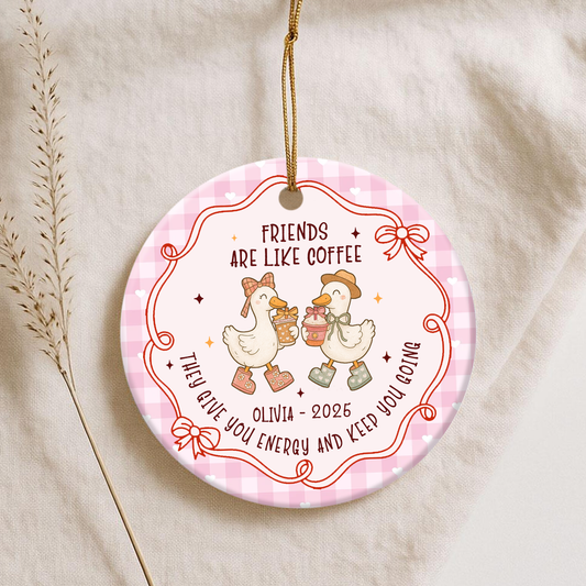 Personalized Friendship Ceramic Ornament, Goose Best Friend, Special Keepsake for Best Friends, Gift for Bestie