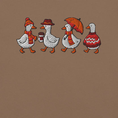 Just A Fall Goose Vintage Autumn EmbroideredT-shirt, Autumn Cozy Vibe Outfit, Embroidered Clothing